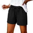 thumbnail image 2 of Women's Jean Shorts Drawstring Mid Waisted Denim Shorts with Pockets Casual Summer Jeans Trendy by Yigetop Black S, 2 of 7