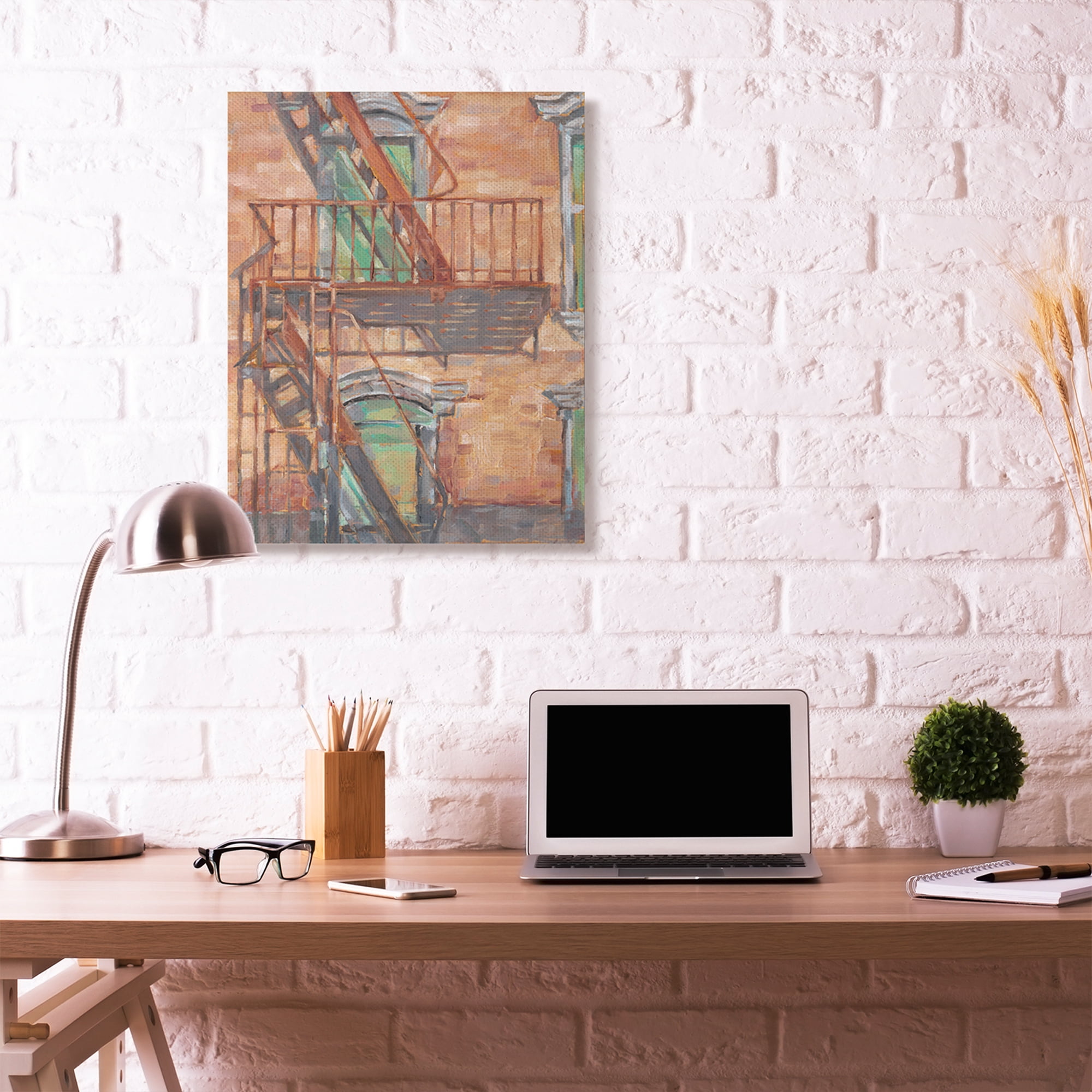 Stupell Home Décor Cityscape Fire Escape Green Red Painting Canvas Wall Art by Ethan Harper