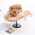 thumbnail image 5 of Women Sun Hat with Mesh Flower Decoration Wide Brim Hat Occasion Event Organza Fancy Church Dress Hat, 5 of 6