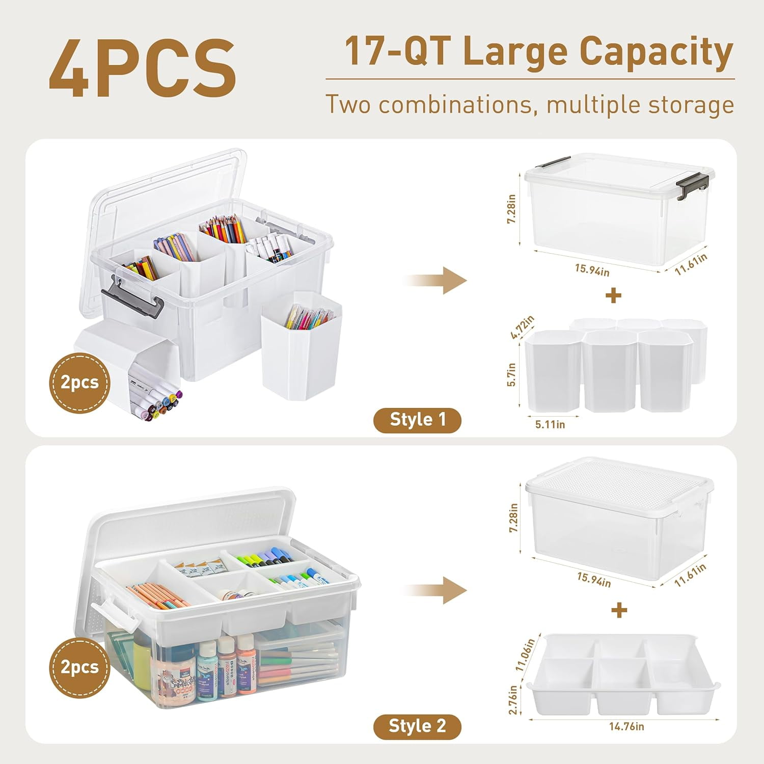 Sunny Lane 17 QT Plastic Storage Bins Clear Storage Box with Lids Multipurpose Stackable Storage Containers for Organizing Tool, Craft, Crayon, 4 Packs