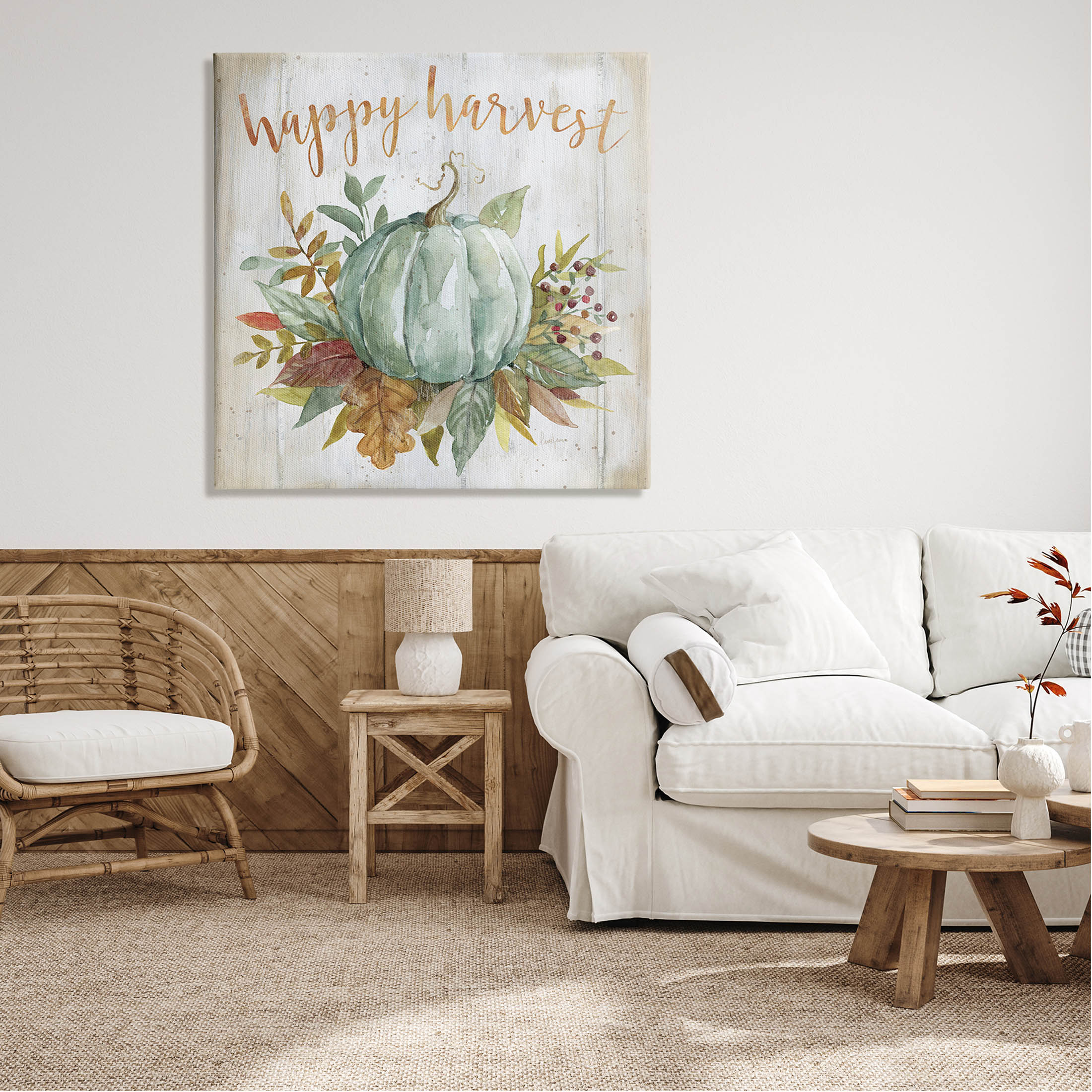 Stupell Industries Happy Harvest Seasonal Pumpkin Graphic Art Gallery Wrapped Canvas Print Wall Art, Design by Livi Finn