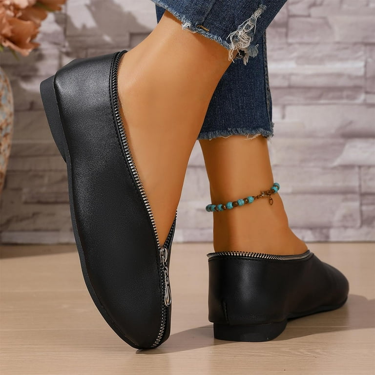 Xfvqtps Zipper Flats Womens Fashion Shoes Front Zip Slip on Flats