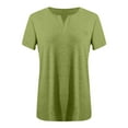 thumbnail image 3 of MIXUE Boho Tops For Women Summer Solid Color V Neck Short Sleeve Casual Soft Basic Tshirts Streetwear,Green,XXXL, 3 of 3