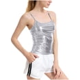 thumbnail image 3 of Nmnitkp Women's Metallic Shiny Spaghetti Strap Tank Tops, Slim Fit Sleeveless Cami Tops, Glossy Patent Leather Party Tops for Club, Music Festival & Night Out Silver,S, 3 of 5