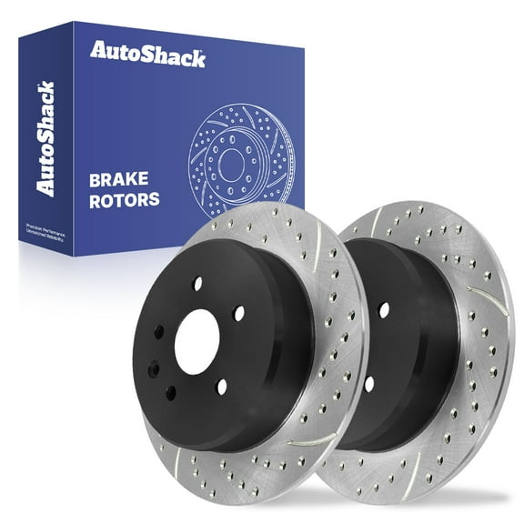 AutoShack Rear Solid Drilled & Slotted E-Coated Brake Rotors 2-PC Set Replacement for 2002-2010 Lexus SC430 1998-2005 Lexus GS300 ShadowGuard 12.09" (307 mm)