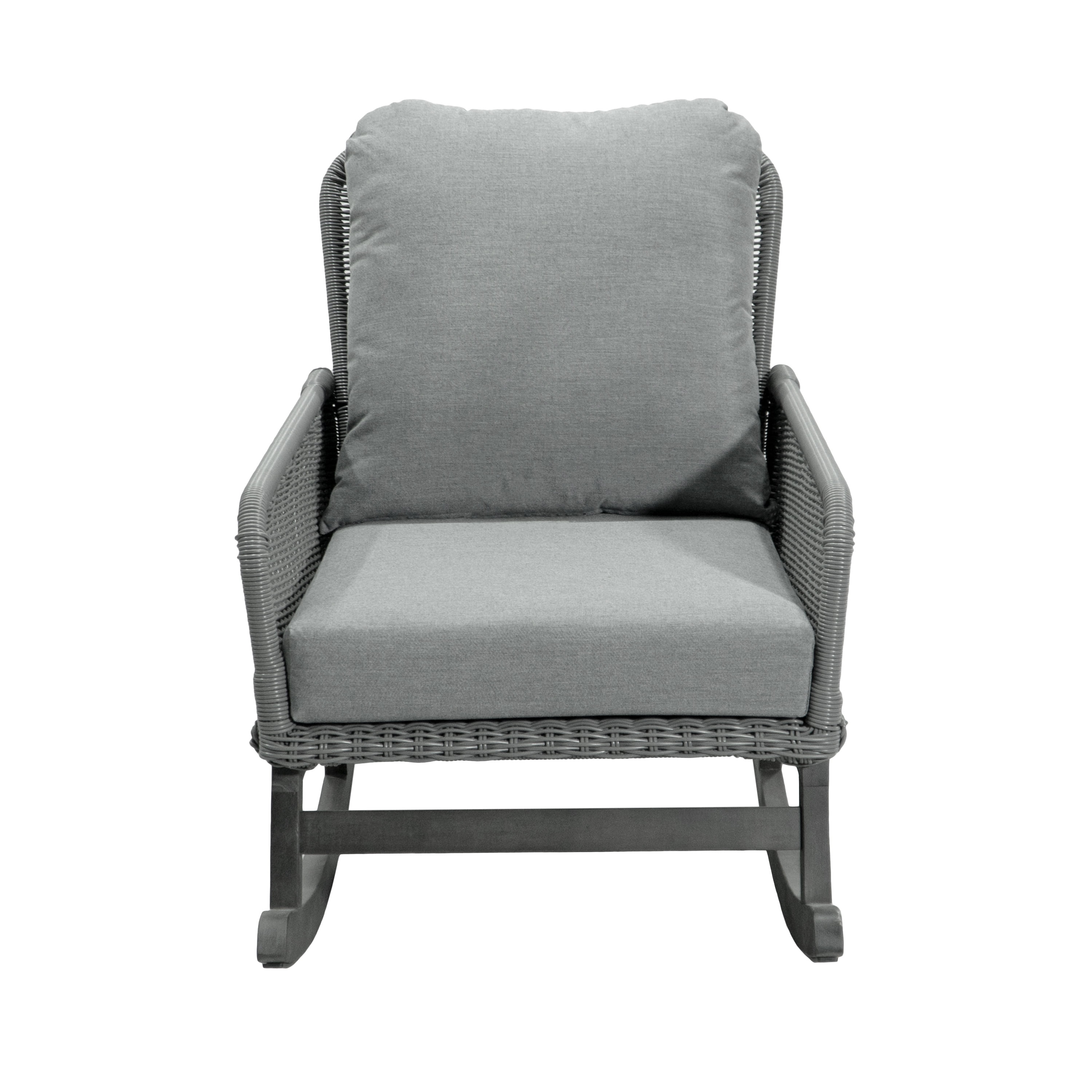 Euroco Modern Wicker Rocking Chair with Cushions, PE Rattan Patio Rocker with Wooden Frame for Indoor & Outdoor Use