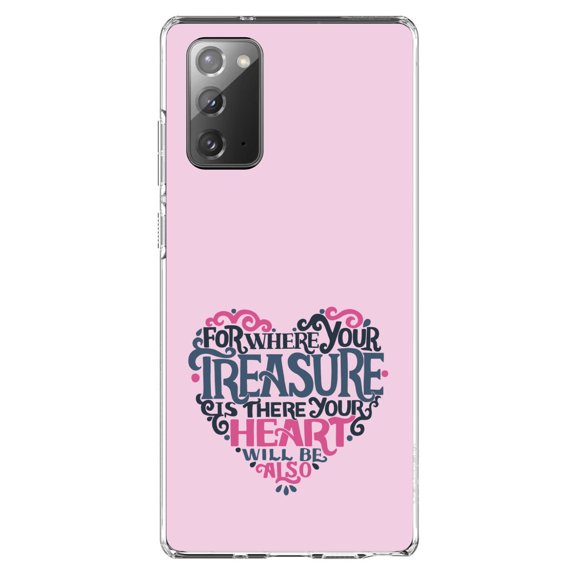 DistinctInk Clear Shockproof Hybrid Case for Galaxy Note 20 ULTRA (6.9" Screen) - TPU Bumper, Acrylic Back, Tempered Glass Screen Protector - For Where Your Treasure Is There Your Heart Will Be