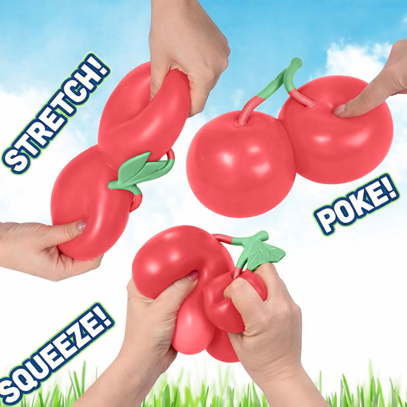 ZhangC Cherries Squishies Squeeze Ball, Giant fruit Stress Relief Ball, Party Gifts for Friends and Easter Basket Stuffers