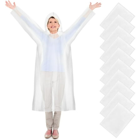 Ponpon 10pcs Disposable Rain Poncho, Adult Emergency Clear Waterproof Raincoat with Hood for Outdoor Hiking Camping