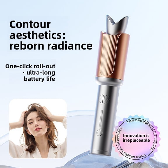 CNV Cordless One-Touch Automatic Hair Curler with 2.4" Ionic Ceramic Barrel, Smart Rotating Styling Wand for Bouncy Mermaid Waves, USB-C Rechargeable, Silver Gold