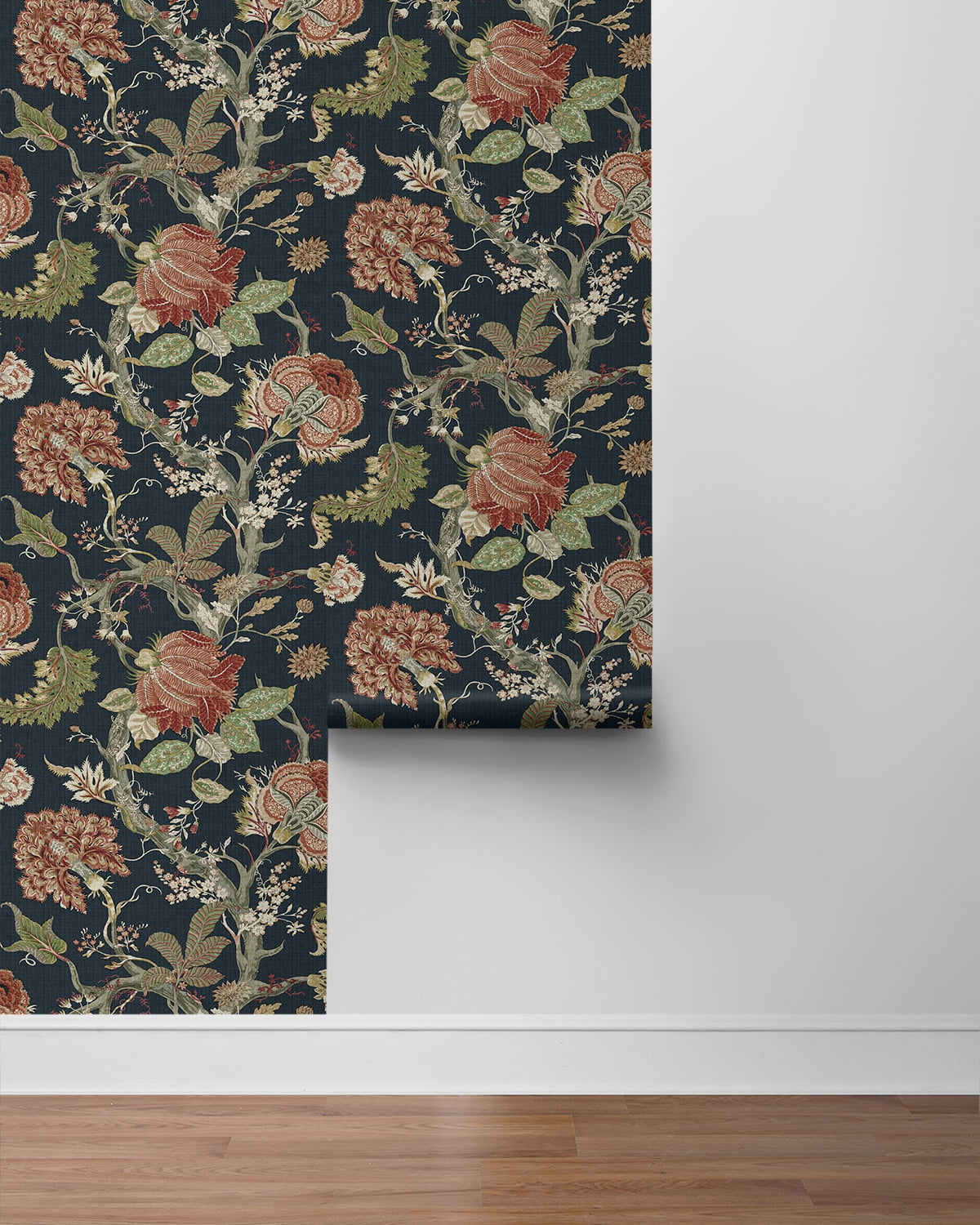 Harry & Grace Midnight Blue & Carmine Jacobean Trail Premium Matte Non-Woven Peel and Stick Wallpaper - 20.5 in. W x 18 ft. L Roll