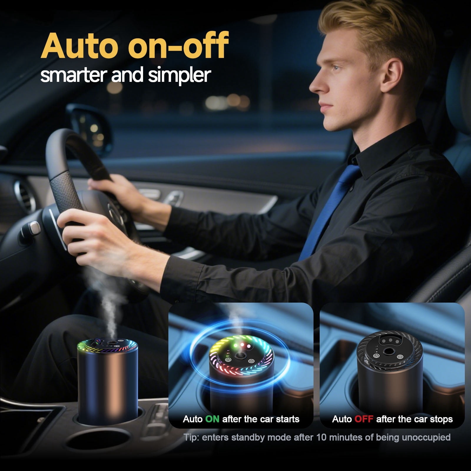 Smart Car Air Freshener with Star Light & Diffusers Oil Refills, Auto On/Off Aroma Diffuser, 3 Adjustable Mist Modes Rechargeable Aromatizante para Carro - Car Diffuser