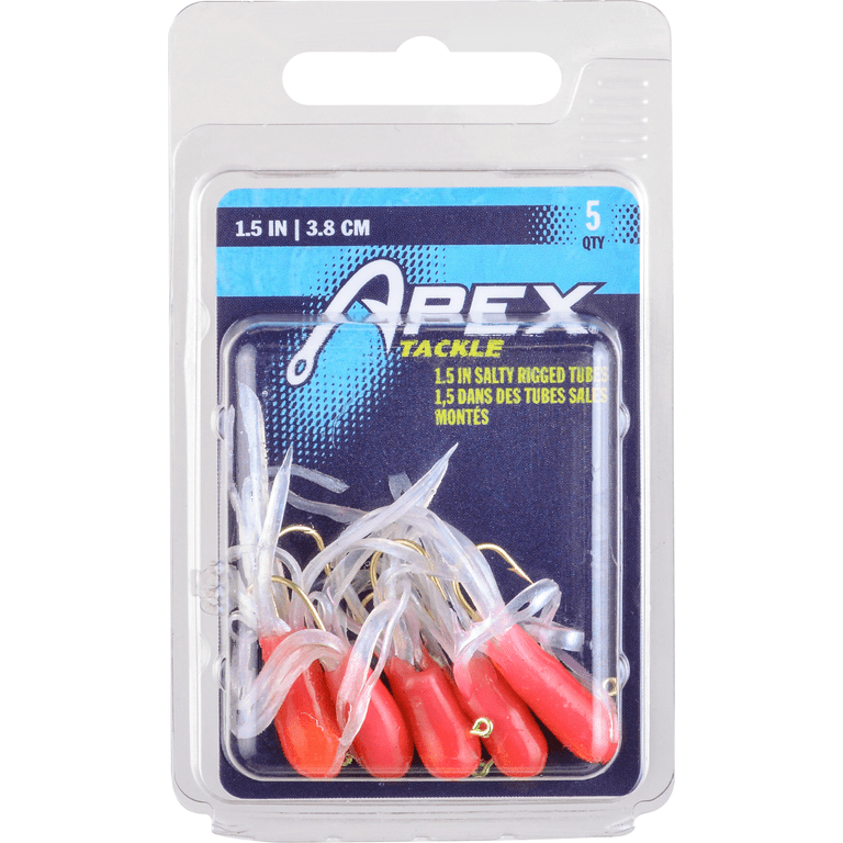 Apex Tackle 1.5 In. Rigged Tubes Red/White 5pk, Soft Baits