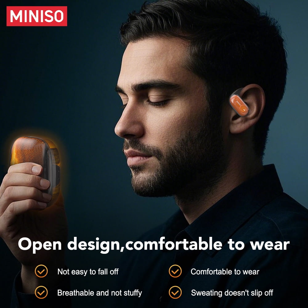 MINISO MS185 Open Ear Bluetooth 5.4 Wireless Earbuds with LED Luminous Case, Earhook Sport Headphones with Mic, 70H Playtime, IPX5 Waterproof, Secure Fit for Running Workout
