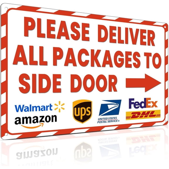 Delivery Sign for Outdoor Use 8x12 Inch Package Sign with Arrow Right - Please Deliver All Packages to Side Door