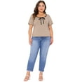 thumbnail image 3 of DARING DIVA Women's Plus Square Neck Short Sleeve Trendy Top 2X Camel, 3 of 6