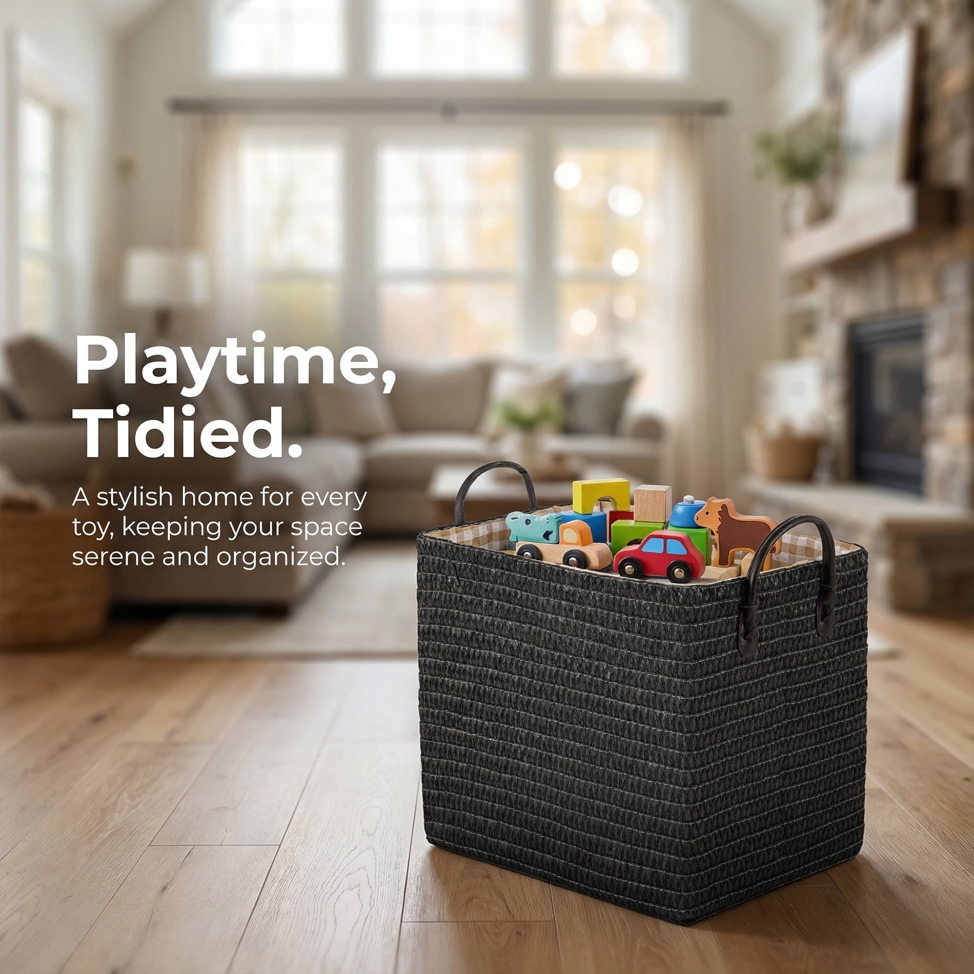 Unique Bargains Compactable Woven Storage Basket Storage Bin Black 13.8*10.2*11.8in