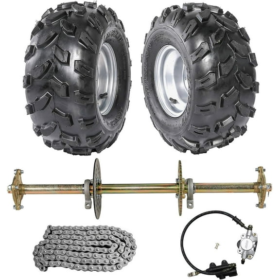 1" Steel Live Axle with 18x9.5-8 Tubeless Wheels Tires Rim and Chain Sprocket Brake Master Cylinder for Go Kart Quad Trike Golf Carts