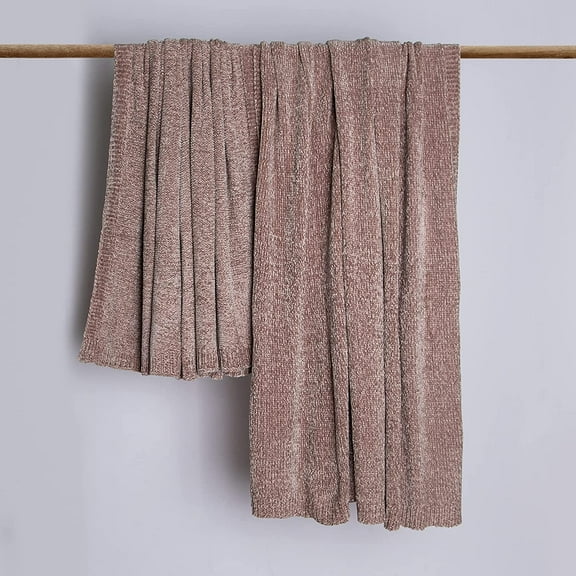 Quality Home Shiny Chenille Throw Blanket-60" Beige