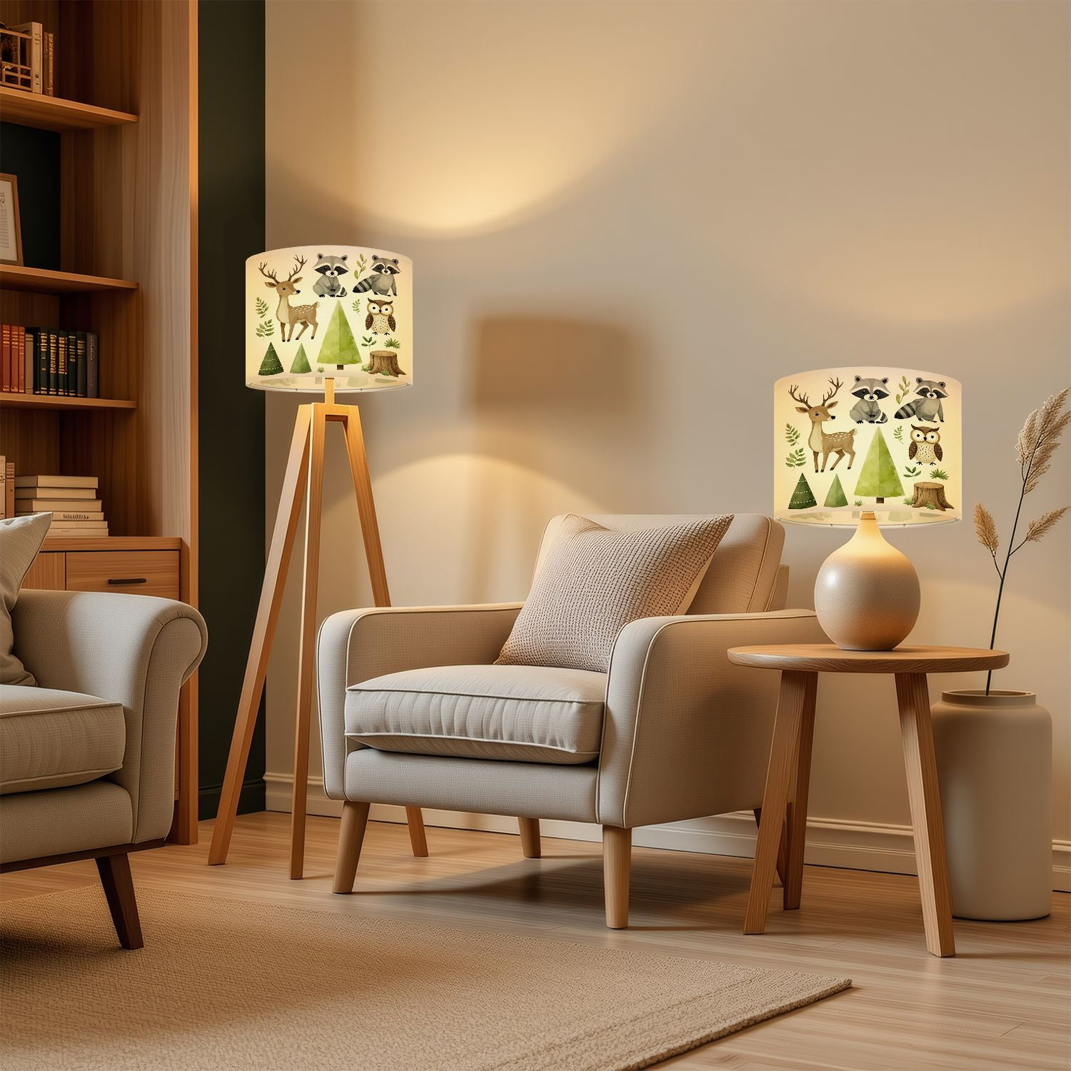 Boho Lampshades 2 Pack Watercolor forest animal clipart Cute woodland characters Bear raccoon 13"x13"x10" Light Shade for Table Lamps Floor Lamps Drum Lamp Shades Lampshade Replacement Easy Assembly