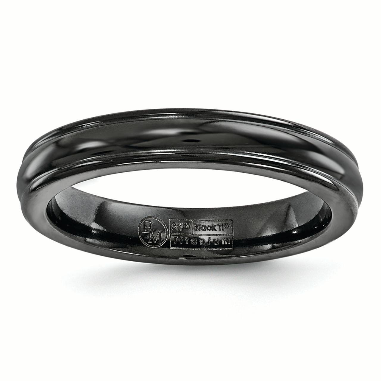 Black Ti Collection Black Titanium Triple Groove 4mm Domed Wedding Band Black Ti Collection Black Titanium Triple Groove 4mm Domed Wedding Band