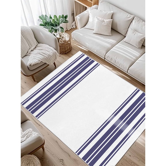 Colorful Stripes Area Rug for Bedroom 5x7 Ft Navy Blue Wood Texture White Super Soft fuzzy Throw Rug Non-Slip Fluffy Plush Indoor Floor Carpet for Living Room Nursery Home Decor
