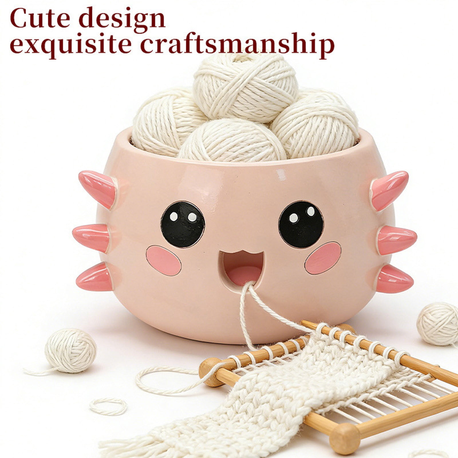 Cute Resin Crochet Yarn Bowl, Desktop Yarn Storage Organizer for Knitting & Craft - Pink
