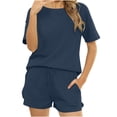 thumbnail image 2 of Nuoqisi Two Piece Set for Women Summer Lounge Sets Shorts And Short Sleeve Tops Waffle Matching Travel Spring Outfits, 2 of 3