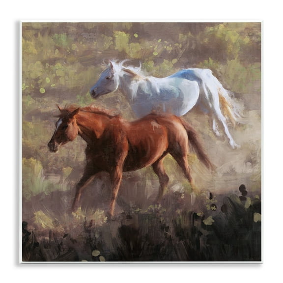 Stupell Industries Brown & White Wild Horses Animals & Insects Painting Unframed Art Print Wall Art, 12 x 12