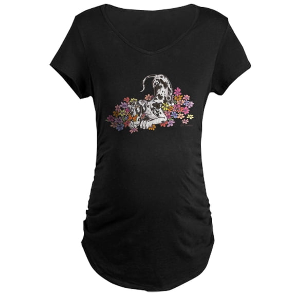 CafePress - NH Pup In Flowers Maternity Dark T Shirt - Maternity Dark T-Shirt
