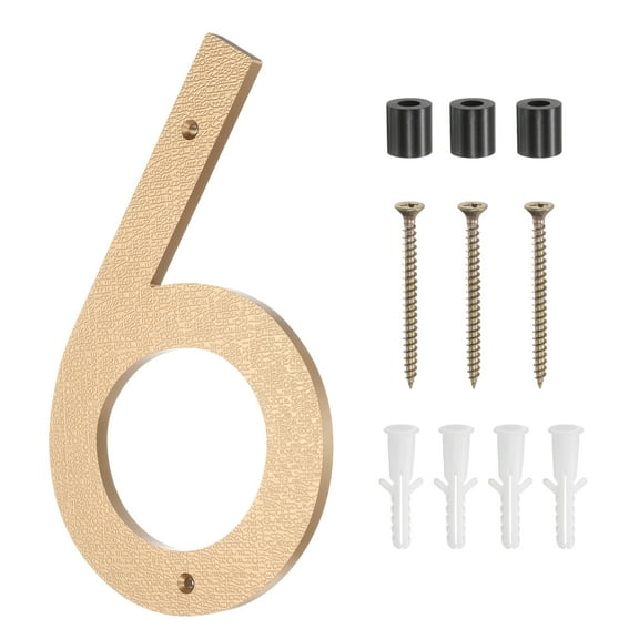 Uxcell Modern House Numbers for Outside, 10 Inch Floating Metal Large Address Numbers with Nail Kit for Apartment Office Hotel Room Signs(Gold, Number 6)