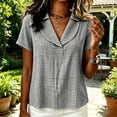 thumbnail image 5 of VBVC Women's Gingham V Neck Short Sleeve Top , Ladies' Relaxed Fit Collared Blouse , Casual Summer Loose Tunic Shirt For Women, Black , XS-4XL, 5 of 6