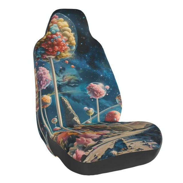 Wukai Starry Sky Planet Lollipop Full Set Car Seat Covers with Soft Padding Universal Auto Front Seats Protector and Cushion Mat