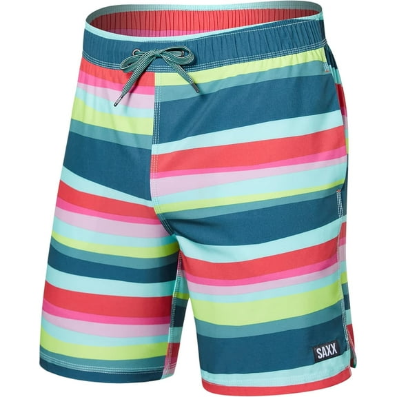 Saxx Men's Underwear - Oh Buoy 2N1 Volley 7" with Built-in Pouch Support - Swim Short for Men, Spring, Cutback Stripe- Brt Multi, Size XX-Large