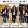 thumbnail image 7 of Women's Bomber Jacket Zip Up Knit Baseball Coat Long Sleeve Loose Fit Casual Jacket with Pockets Soft Stretchy Outerwear for Fall Spring Daily Wear, 7 of 7