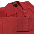 thumbnail image 2 of Men's Guayabera Cuban Beach Wedding Casual Short Sleeve Dress Shirt (Red, L), 2 of 4