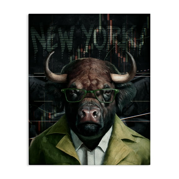 Stupell Industries Stylish Bull New York Animals Painting Wrapped Canvas Art Print Wall Art, 16 x 20