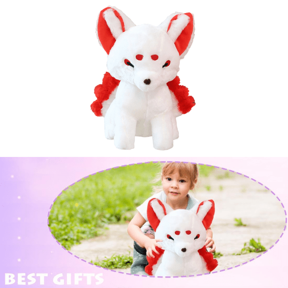 Lifelike Nine-Tailed Fox Stuffed Animals Toy - 14.9"x11.8"x7.8" Squishy Cute Fox Plush Toy, Realistic Plushie Gifts for Friend(Red plush toys)