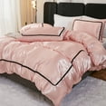 thumbnail image 3 of Pink Satin Comforter Set 7 Pieces Bed in a Bag Luxurious Satin Bedding Set with Comforter Pillowcases and Sheets Sets Mini Pompoms Design Super Soft Silky Bed Set for All Seasons, 3 of 12