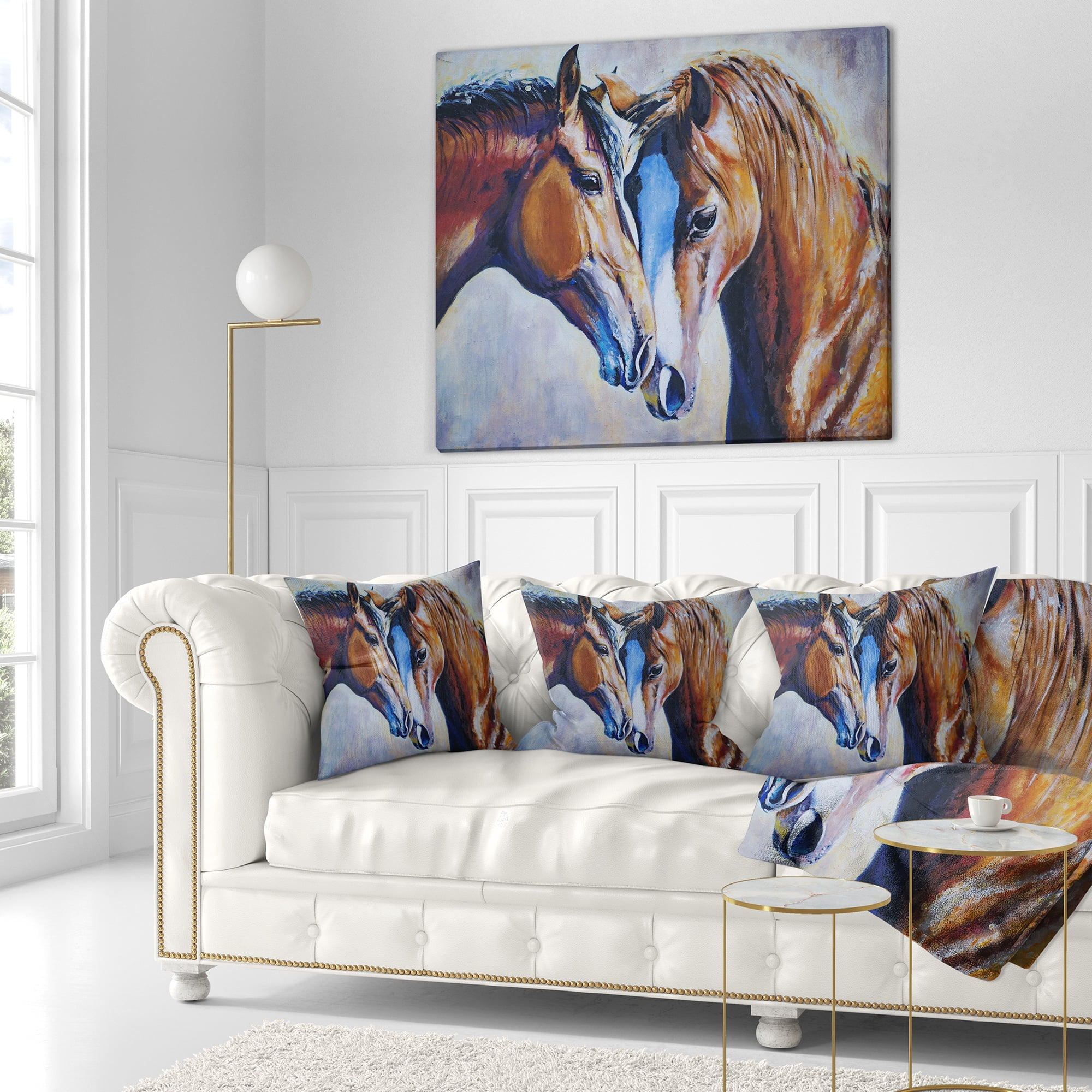 Designart Brown Amorous Horses - Animal Throw Pillow - 18x18