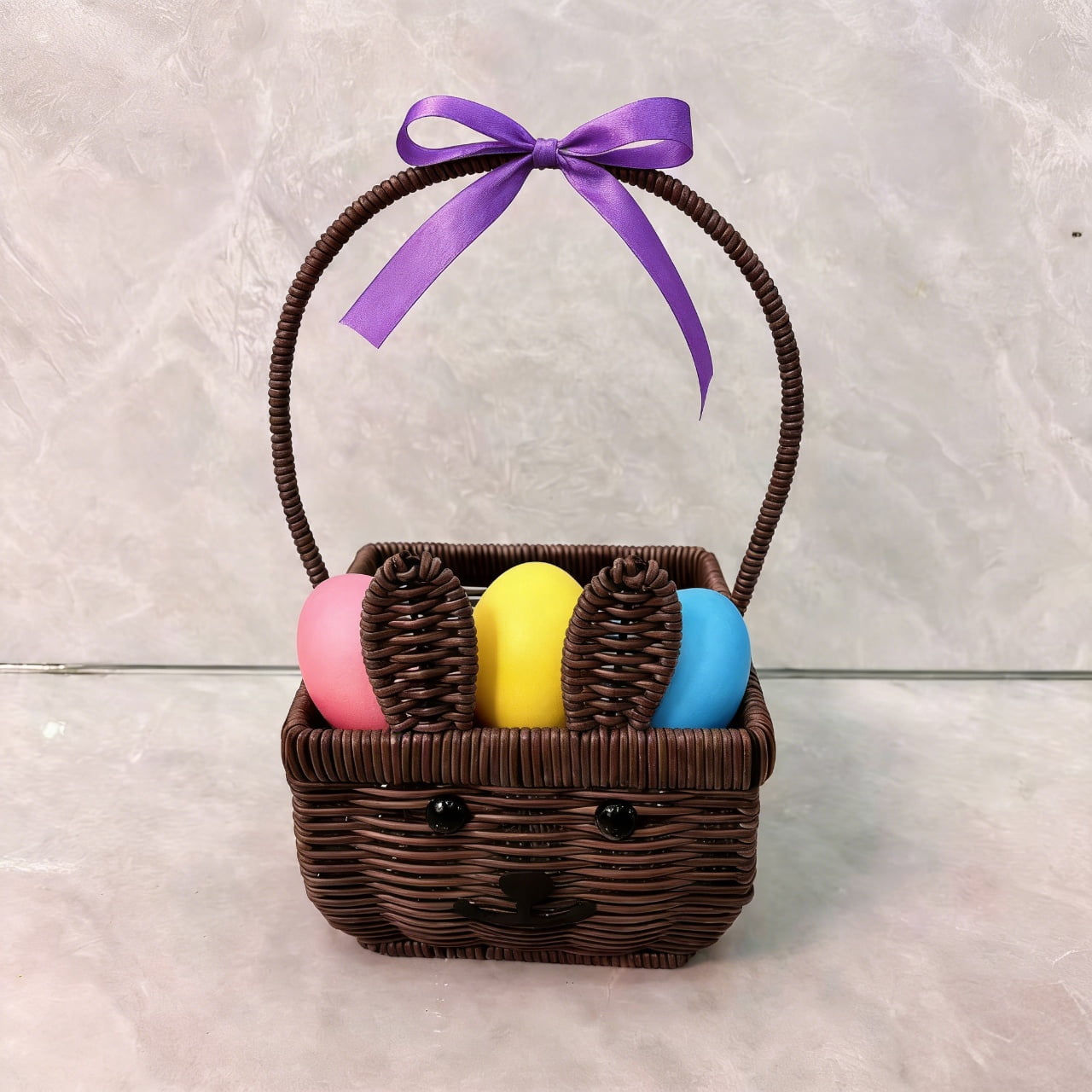 Kbndieu Easter Basket with Handles, Imitation Rattan Bunny Easter Baskets with Cute Rabbit Ears, Easter Egg Hunt Bucket for Picnic Wedding Easter Decorations Gifts