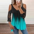 thumbnail image 4 of sunsanly Lace Half Sleeve Gradient Color Women T-shirt Cold Shoulder V-neck Summer Top, 4 of 7