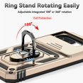 thumbnail image 4 of KOMI Phone Case for Google Pixel 9A Case with HD Screen Protector & Slide Camera Cover & Rotated Ring Kickstand, [Military-Grade] Phone Case for Google Pixel 9A, Gold, 4 of 5