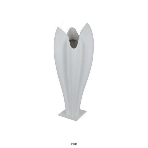 Benjara BM312554 24 in. Square Base Accent Vase with Tulip Design, White