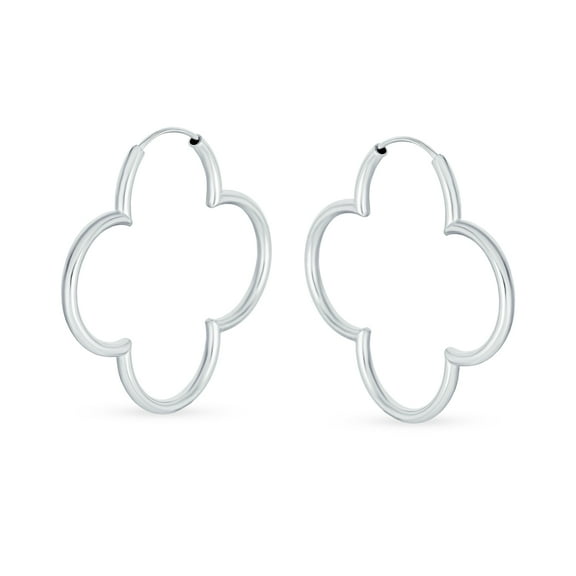 Bling Jewelry Womens Simple Large Thin Tube Endless Clover Flower Shaped Hoop Earrings Sterling Silver 1.5 Inch