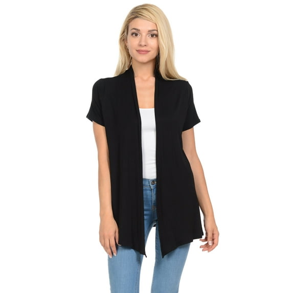Pastel by Vivienne Women's Short Sleeve Open Front Vest Black Large