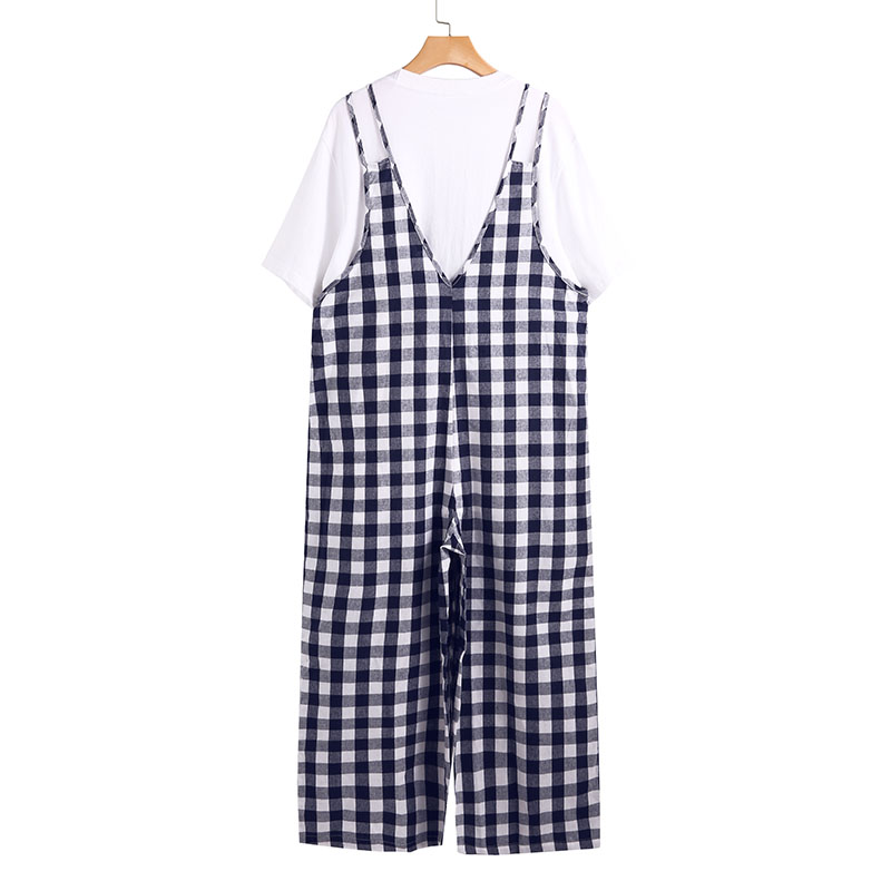 plaid suspender jumpsuit
