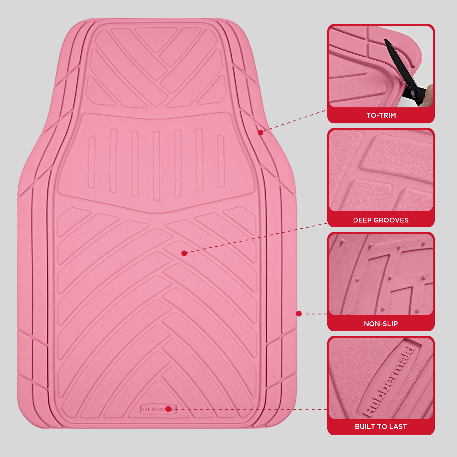 Rubbermaid Car Floor Mats Set, Lightweight Floor Mats,All-Weather Rubber  Car Mats, Non-Slip, Easy to Clean, Universal Fit for Cars, Trucks & SUVs, Pink