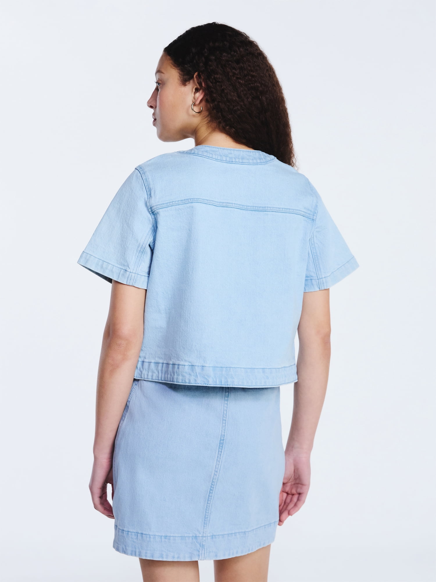 Free Assembly Women's Cropped Denim Jacket with Short Sleeves, Sizes XS-XXL