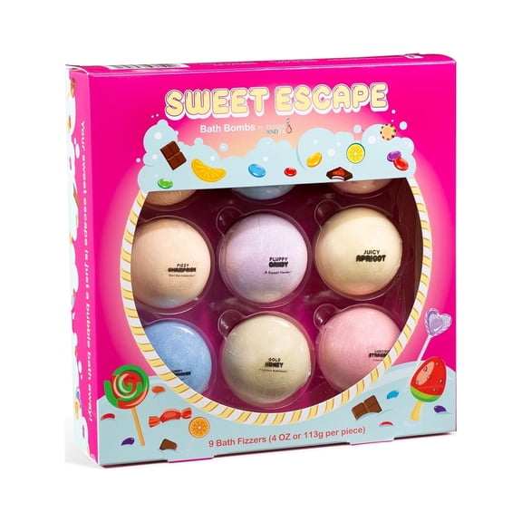 Freida and Joe Holiday Bath and Body Gift Set for Her Sweet Escape 9 Pcs Bath Bomb Spa Set for Women Valentines Gift